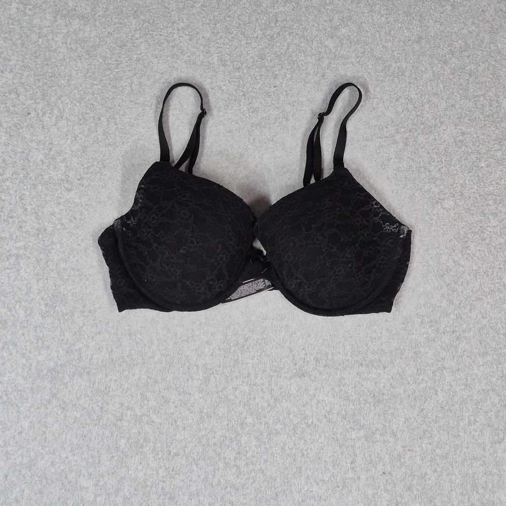 Victoria's Secret Women Bra 34DD Black Floral Demi Underwired Lace Strap READ